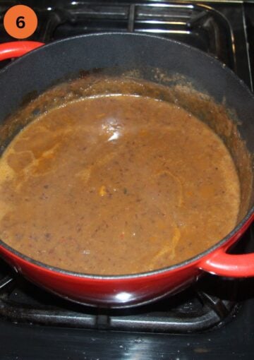 blended panera black bean soup in a pot.