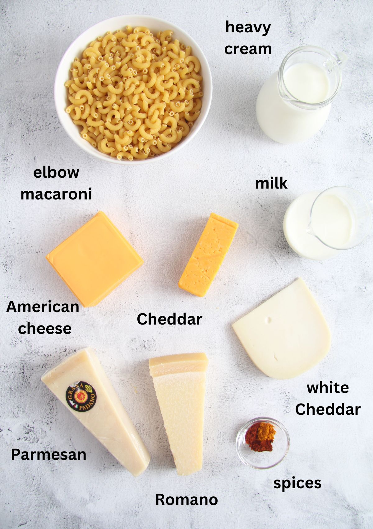listed ingredients for making copycat mac and cheese from chick-fil-a.