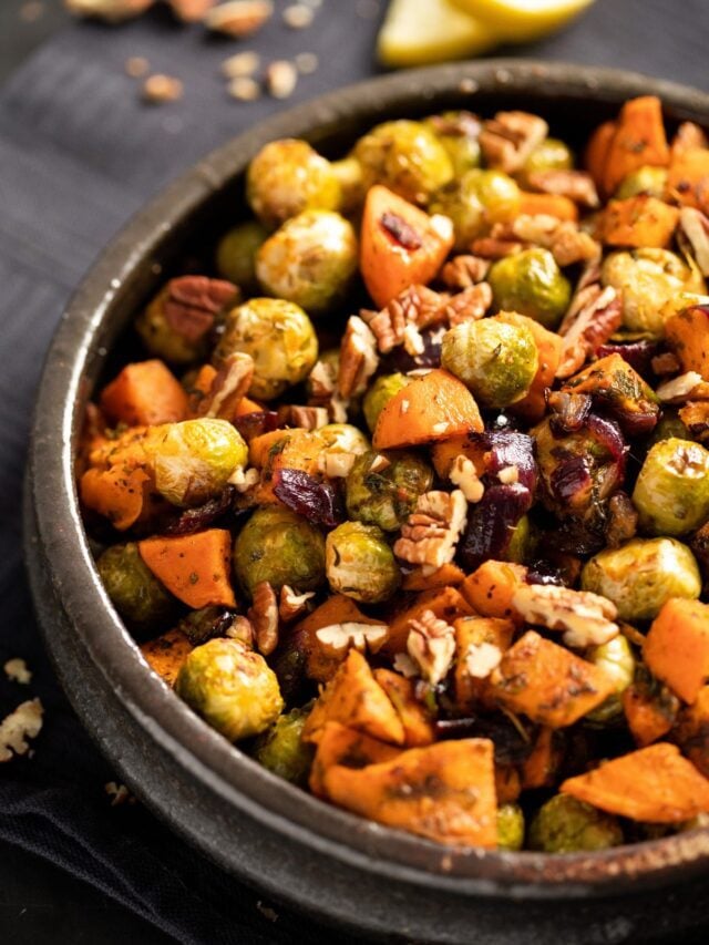 How to Roast Sweet Potatoes and Brussels Sprouts
