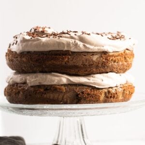 irish coffee cake layered with mascarpone frosting.