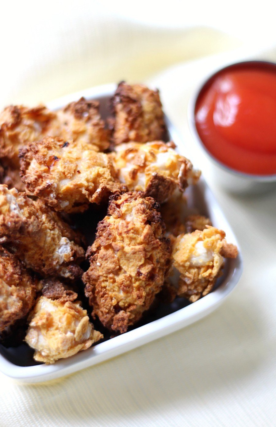 crispy gluten-free air fryer popcorn chicken best combined with mac and cheese.