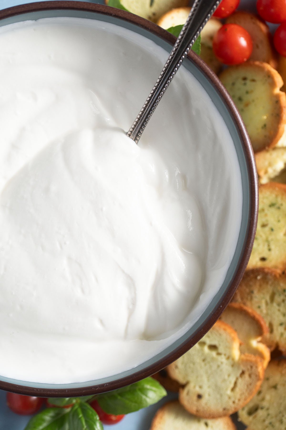 creamy blended cottage cheese in a bowl close up.