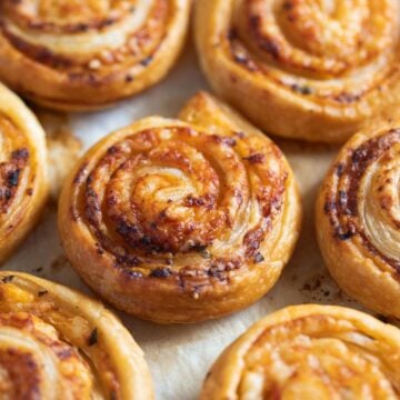 cheese and tomato pinwheels baked until golden brown.