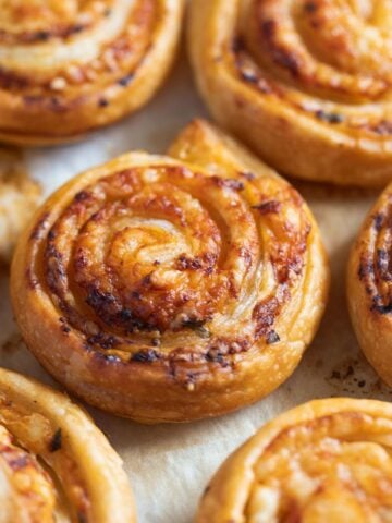 cheese and tomato pinwheels baked until golden brown.