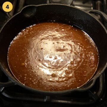 smooth and silky caramel for making tarte tatin in a pan.