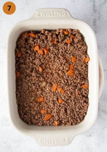 the filling for cottage cheese in a baking dish before adding the mashed potatoes.