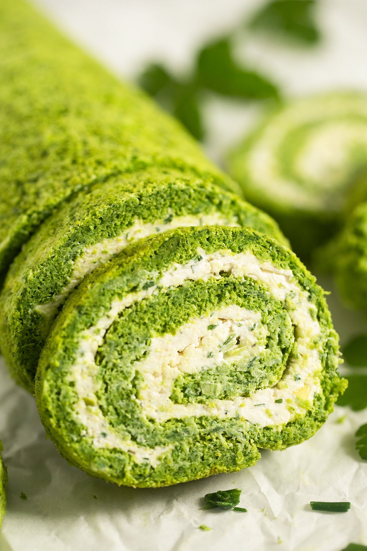 spinach roulade filled with herbed cream cheese.