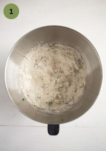 mix bread ingredients and chopped wild garlic in a bowl.