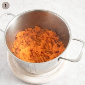 mashed sweet potatoes in a pot.