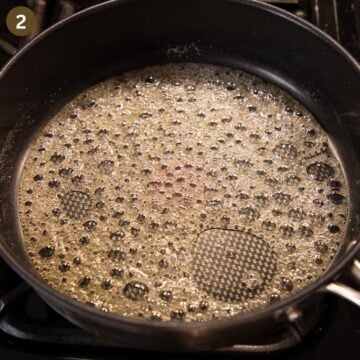 caramelizing sugar in a saucepan to make compote.