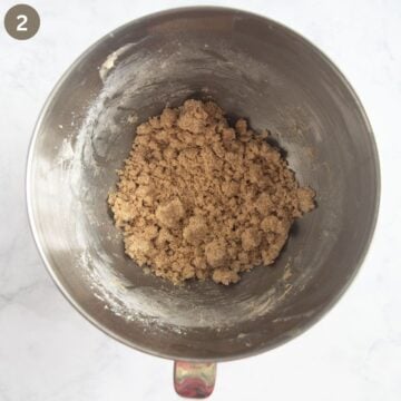 freshly made crumbles in a mixing bowl.