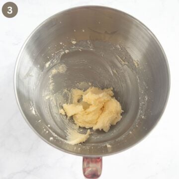 creamed sugar and soft butter in a bowl.