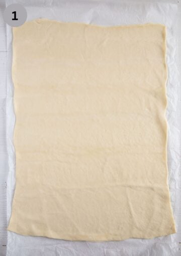 rolled rectangular piece of pizza dough.