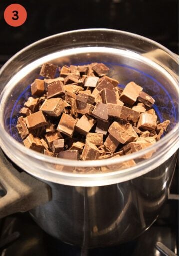 chopped milk chocolate in a double boiler.