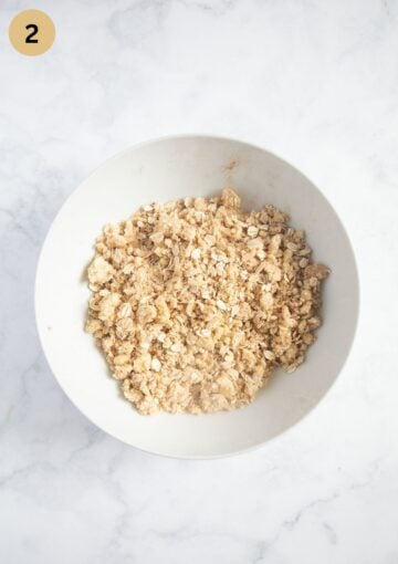 Rolled oats mixed into the crumble topping for apple and blueberry crumble.