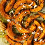 honey roasted pumpkin sprinkled with feta and pepitas and drizzled with more honey.