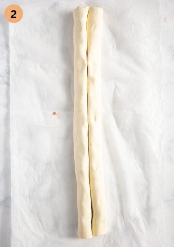 rolled puff pastry before cutting it into pieces.