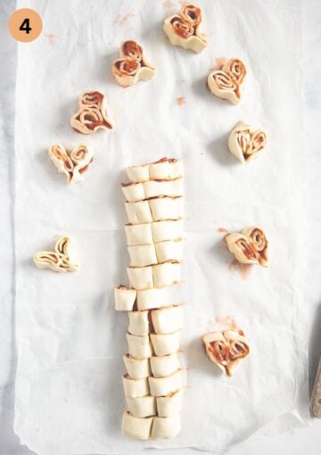 puff pastry filled with jam and cut into hearts before baking.