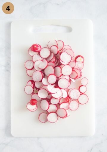sliced radishes for adding to salad.