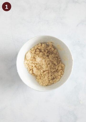 streusel for cherry muffins in a bowl.