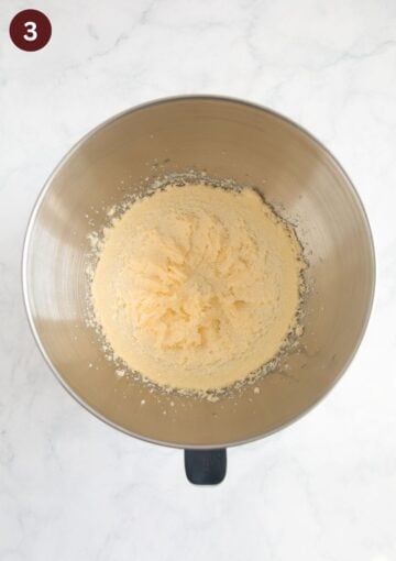 creamed butter and sugar for muffin batter in a large bowl.