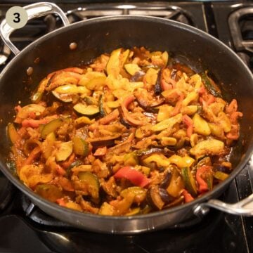 cooking ratatouille for pasta in a large pan.